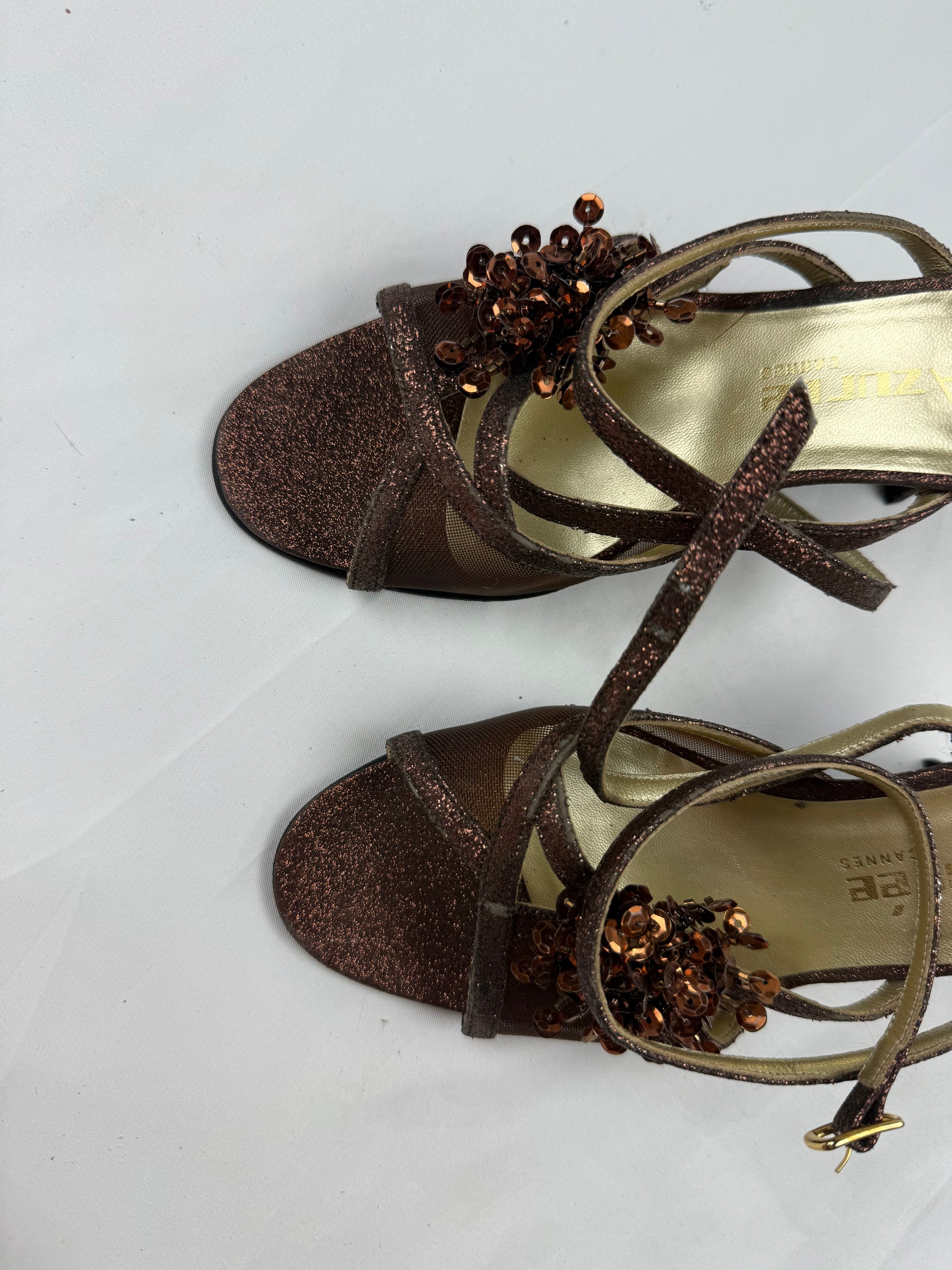 Brown pearls real leather kitten heels (37)