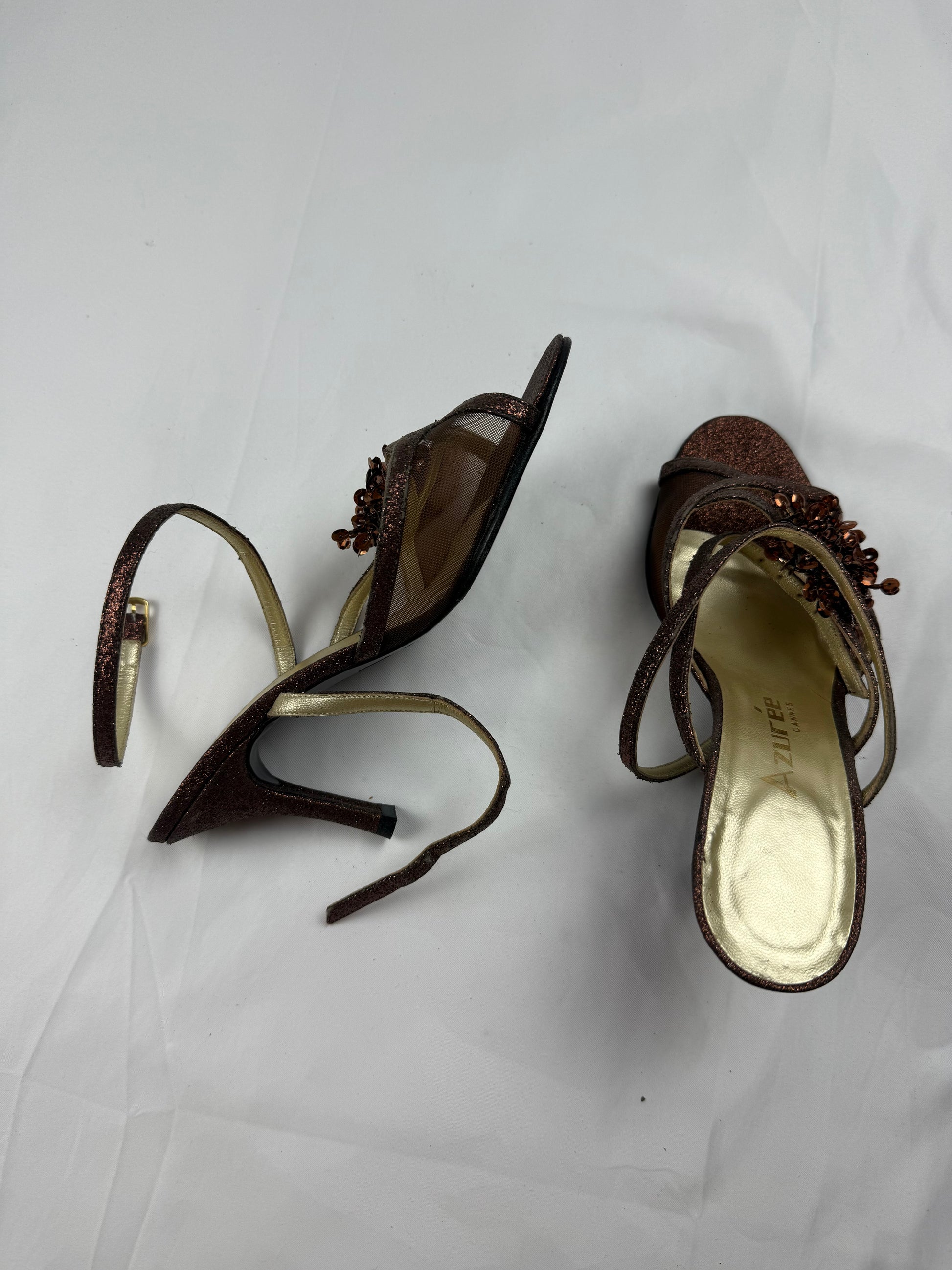 Brown pearls real leather kitten heels (37)