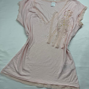 Baby pink flower appliquée cotton tee (S/M)