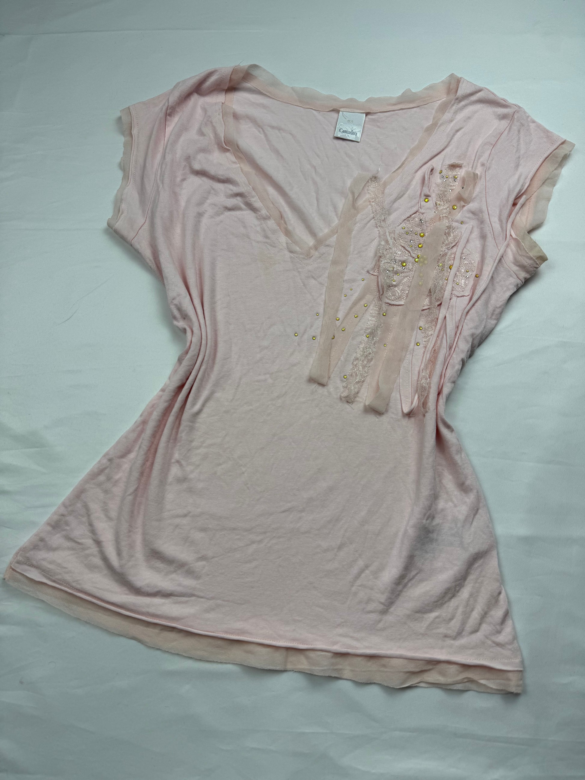Baby pink flower appliquée cotton tee (S/M)