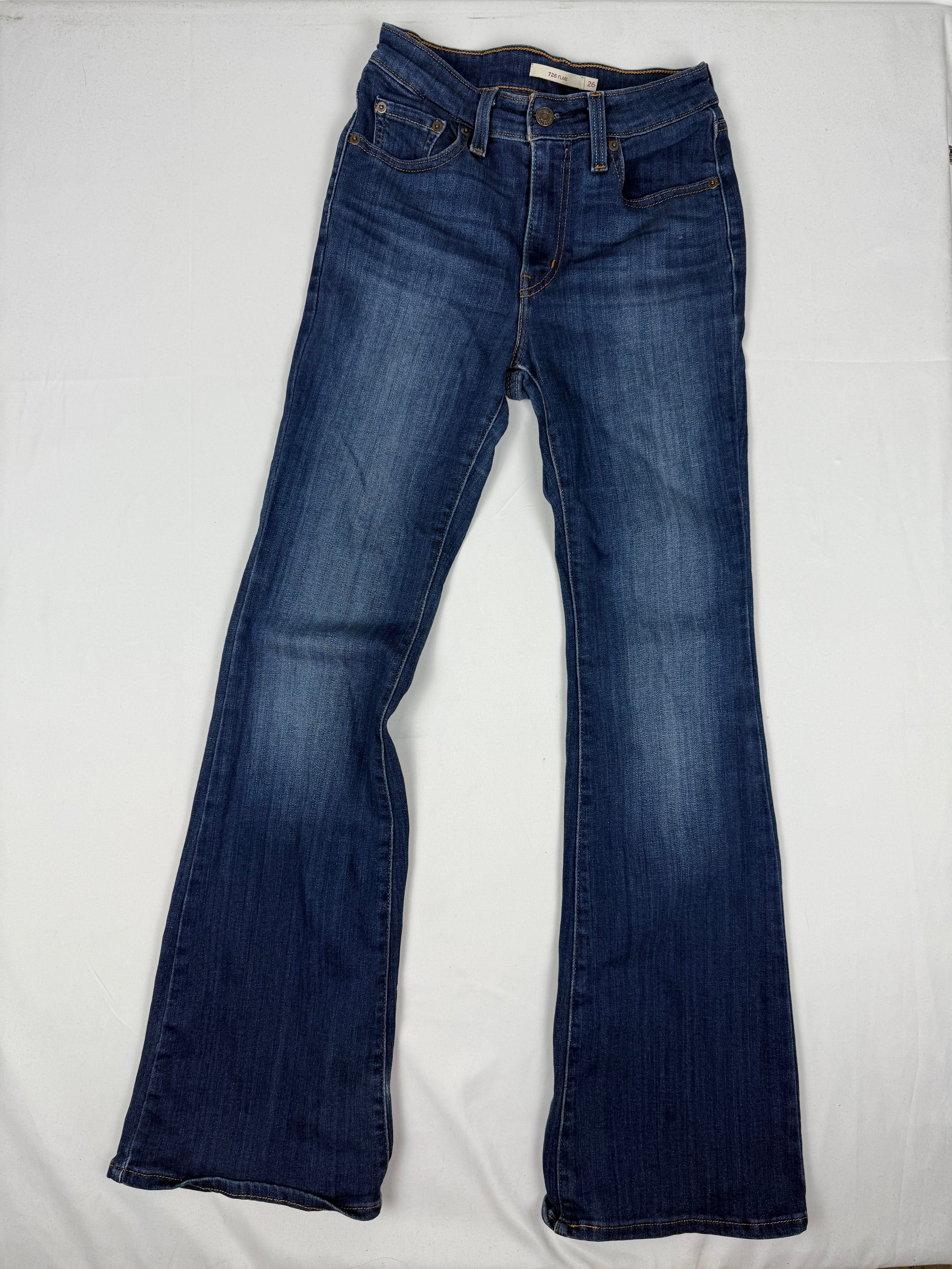 Navy denim high rise flare pants (S)