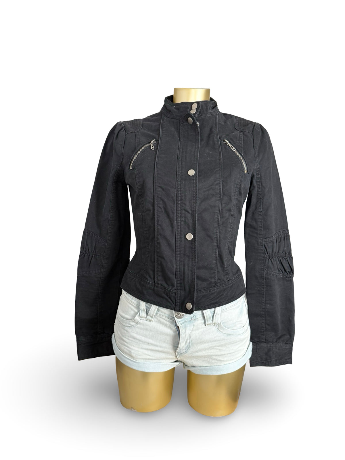 Black zip up biker jacket (M)