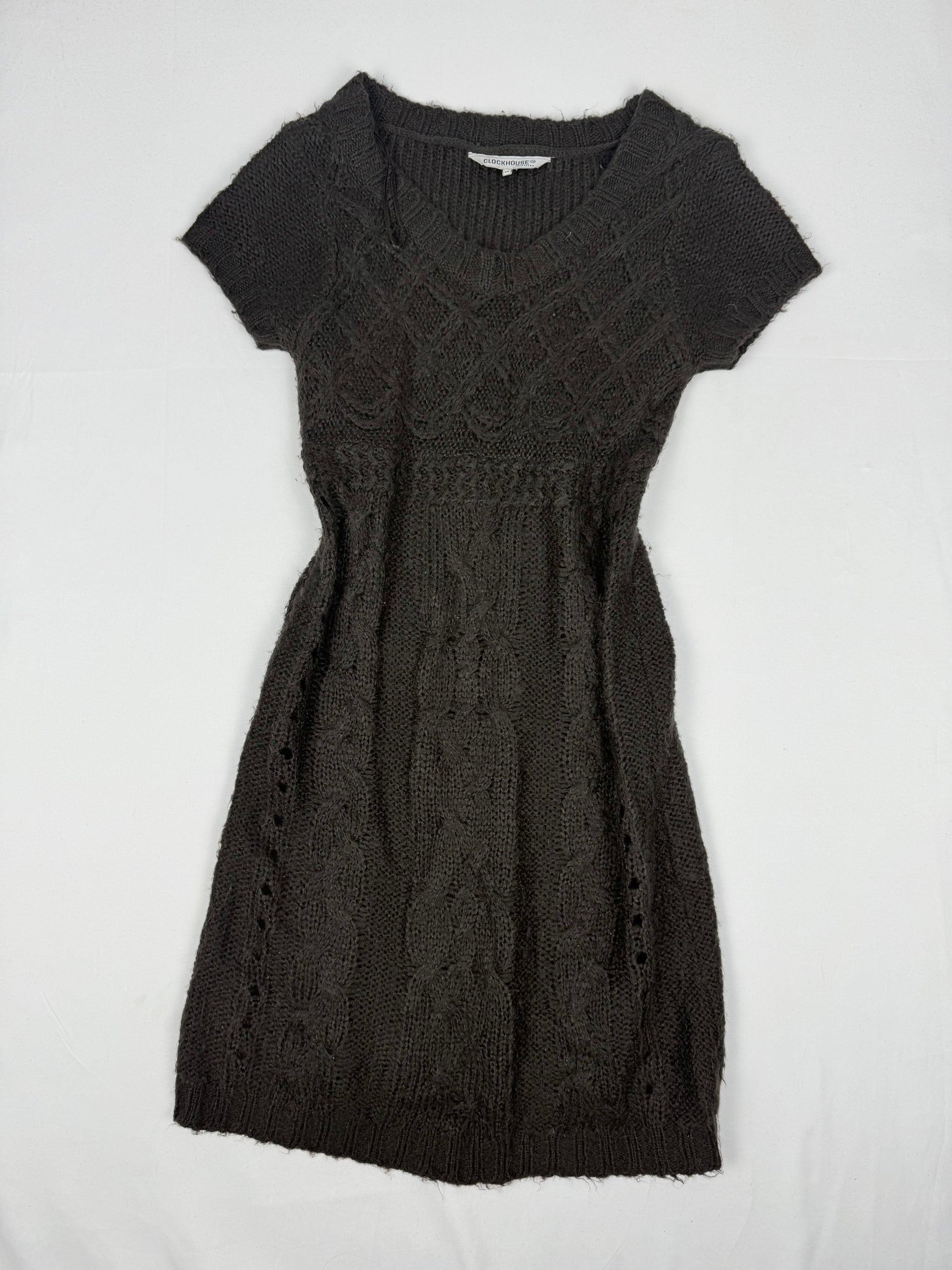 Brown knitted short sleeves mini dress (M)