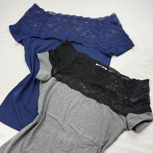 Office siren cotton lace bardot neck tee (M)