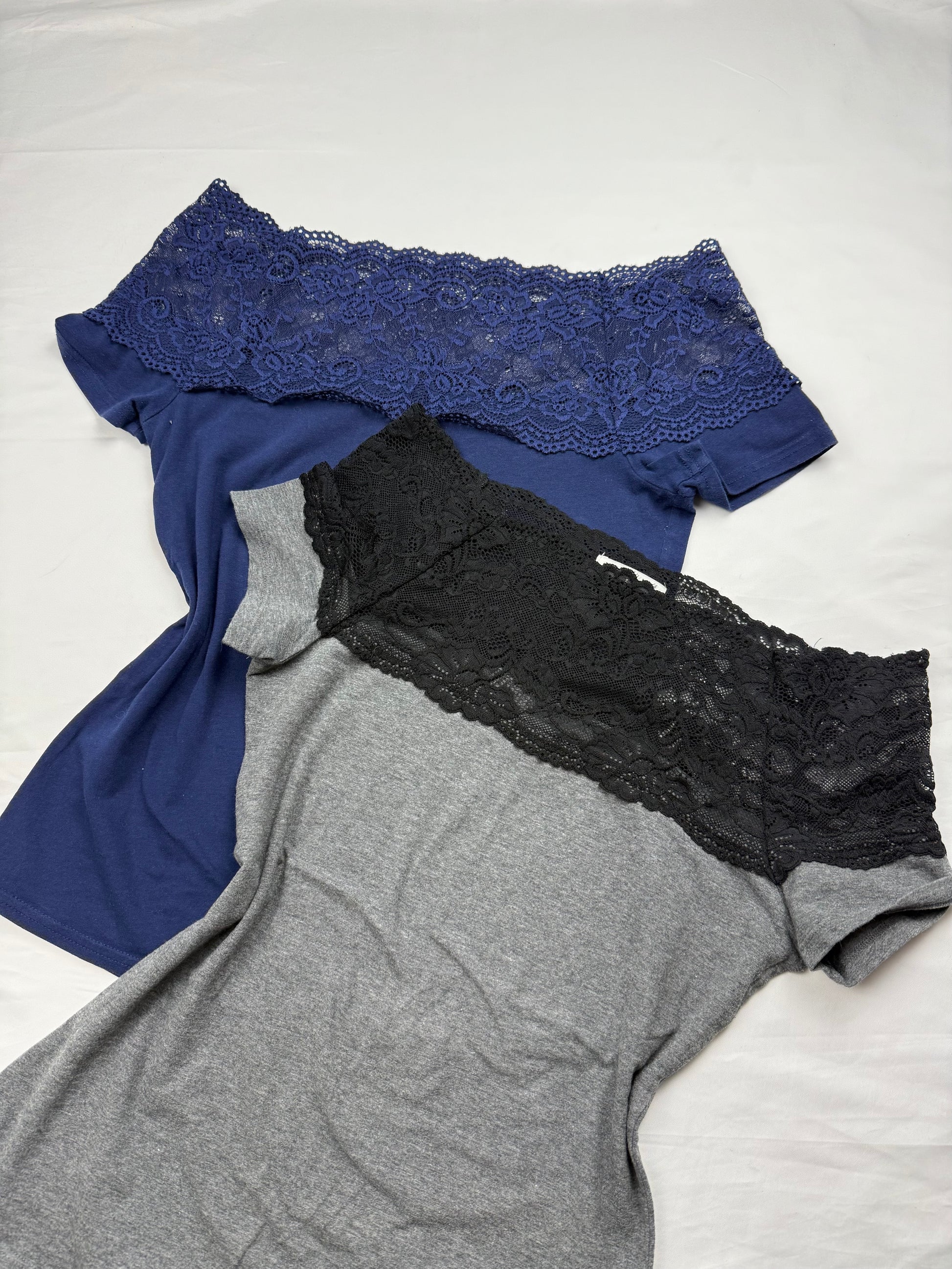 Office siren cotton lace bardot neck tee (M)