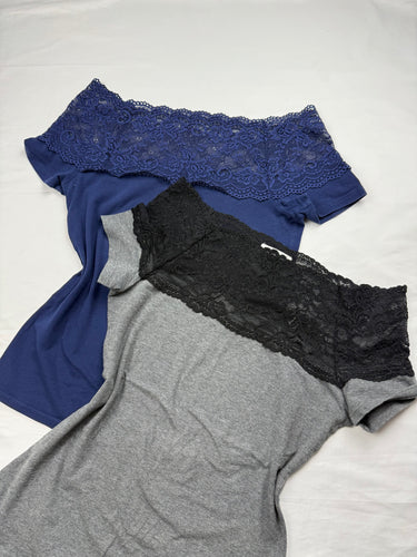 Office siren cotton lace bardot neck tee (M)
