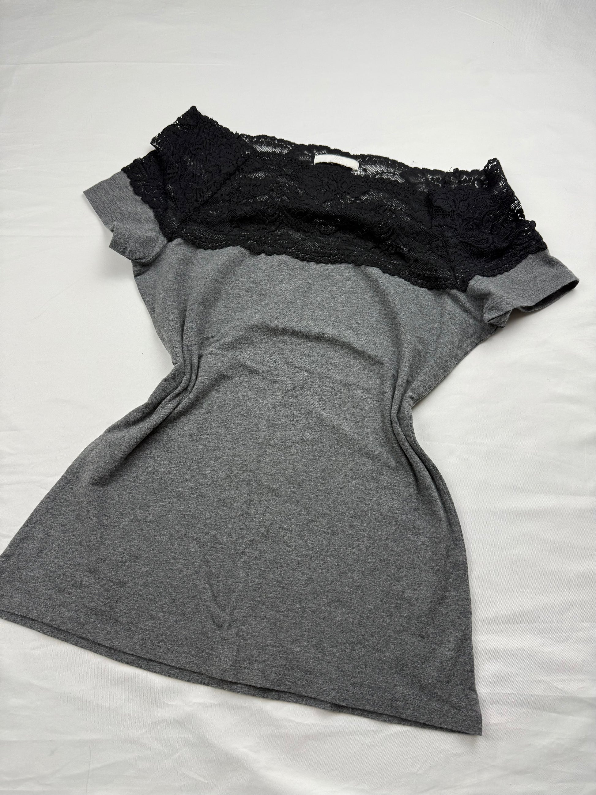 Office siren cotton lace bardot neck tee (M)