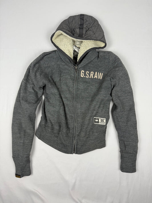 Grey knitted zip up hooded jacket (S)
