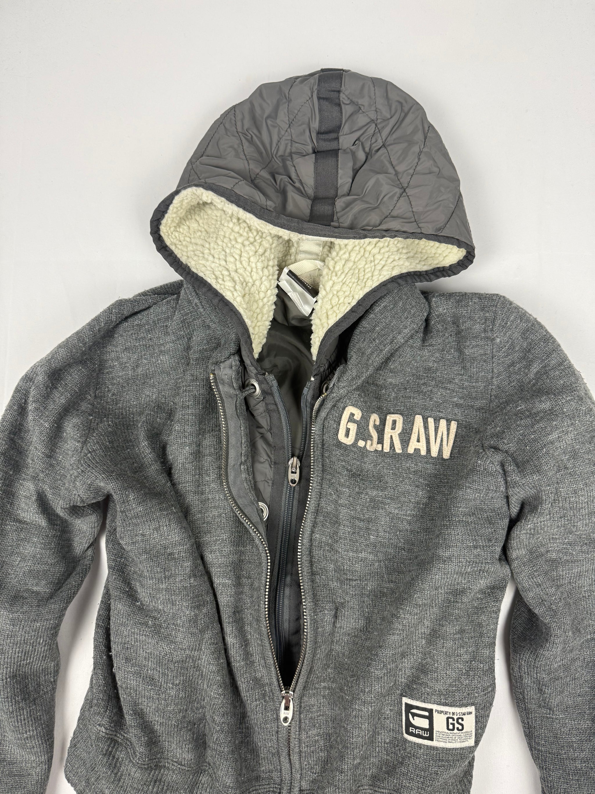 Grey knitted zip up hooded jacket (S)