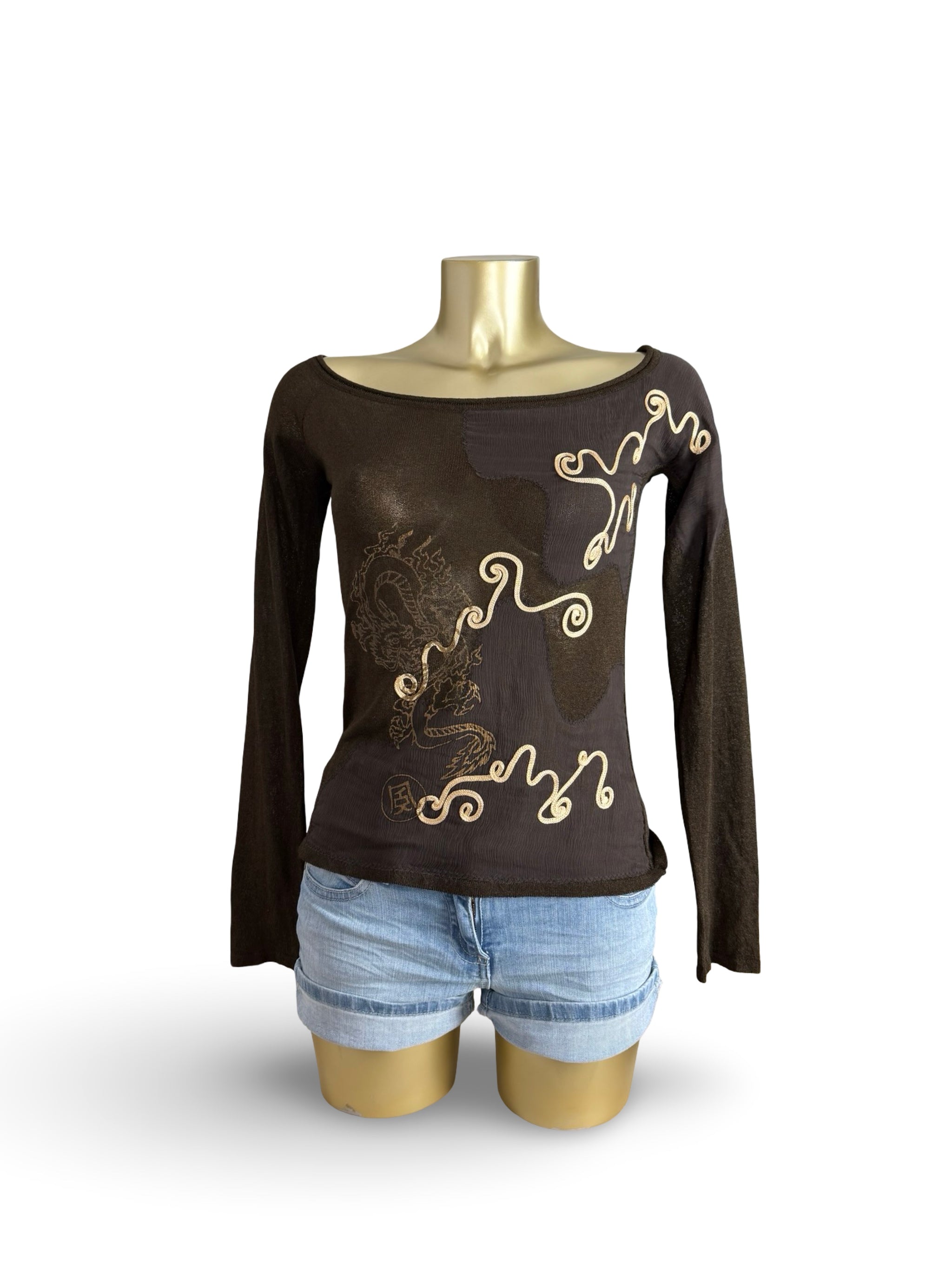 Brown embroidered graphic long sleeves top (XL)