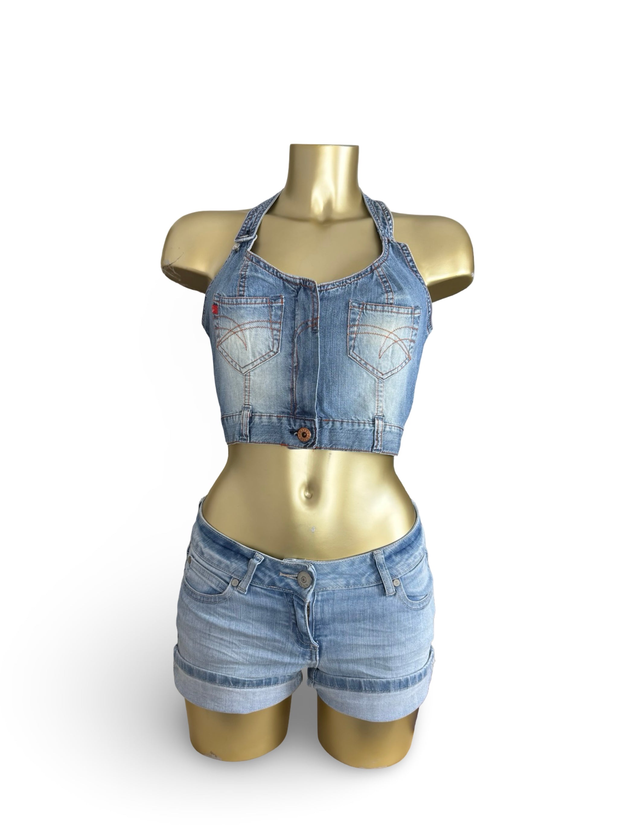 Blue denim halter top (XL)