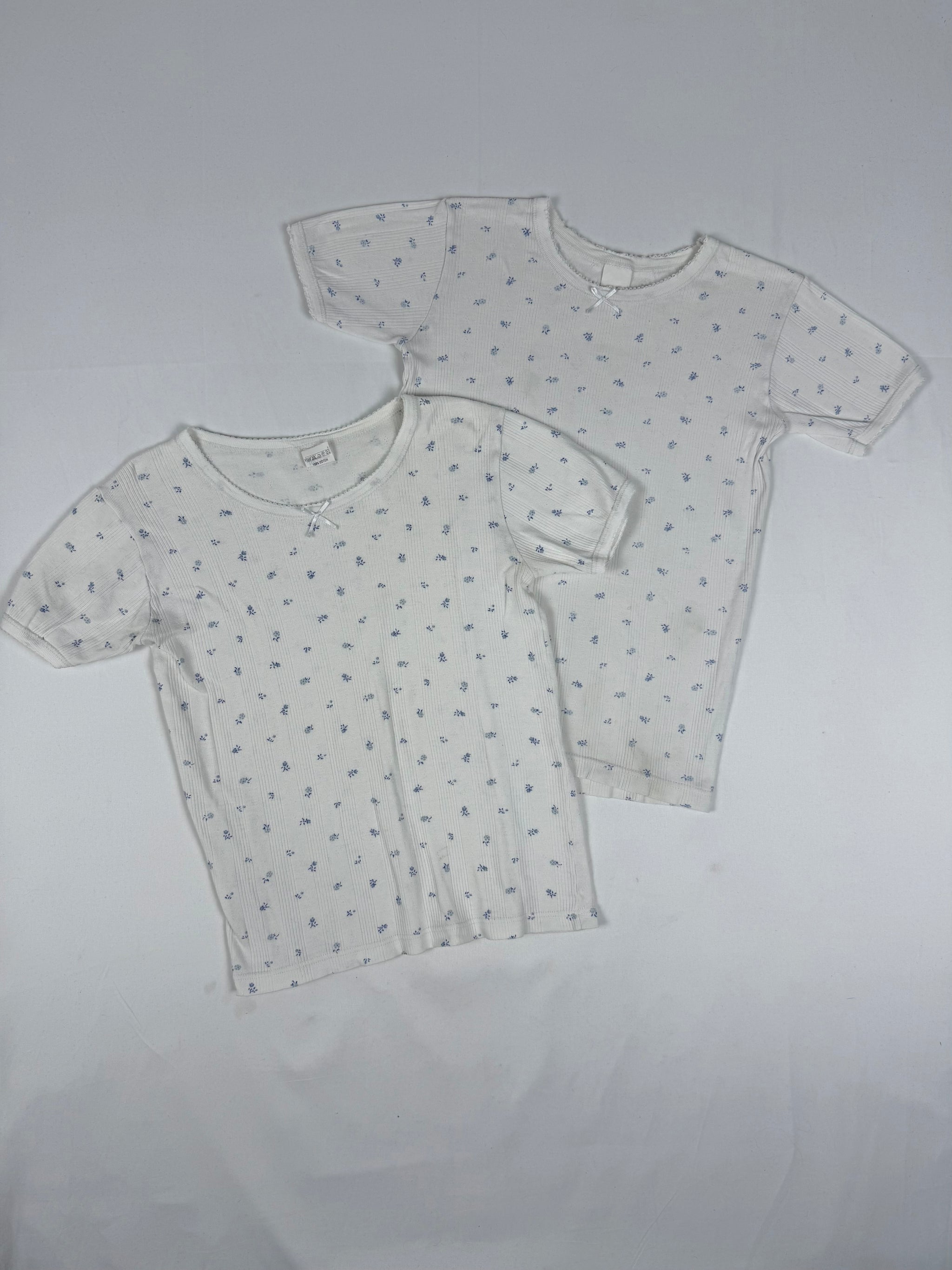 Pack of 2 white floral 100% cotton tee (XS/S)