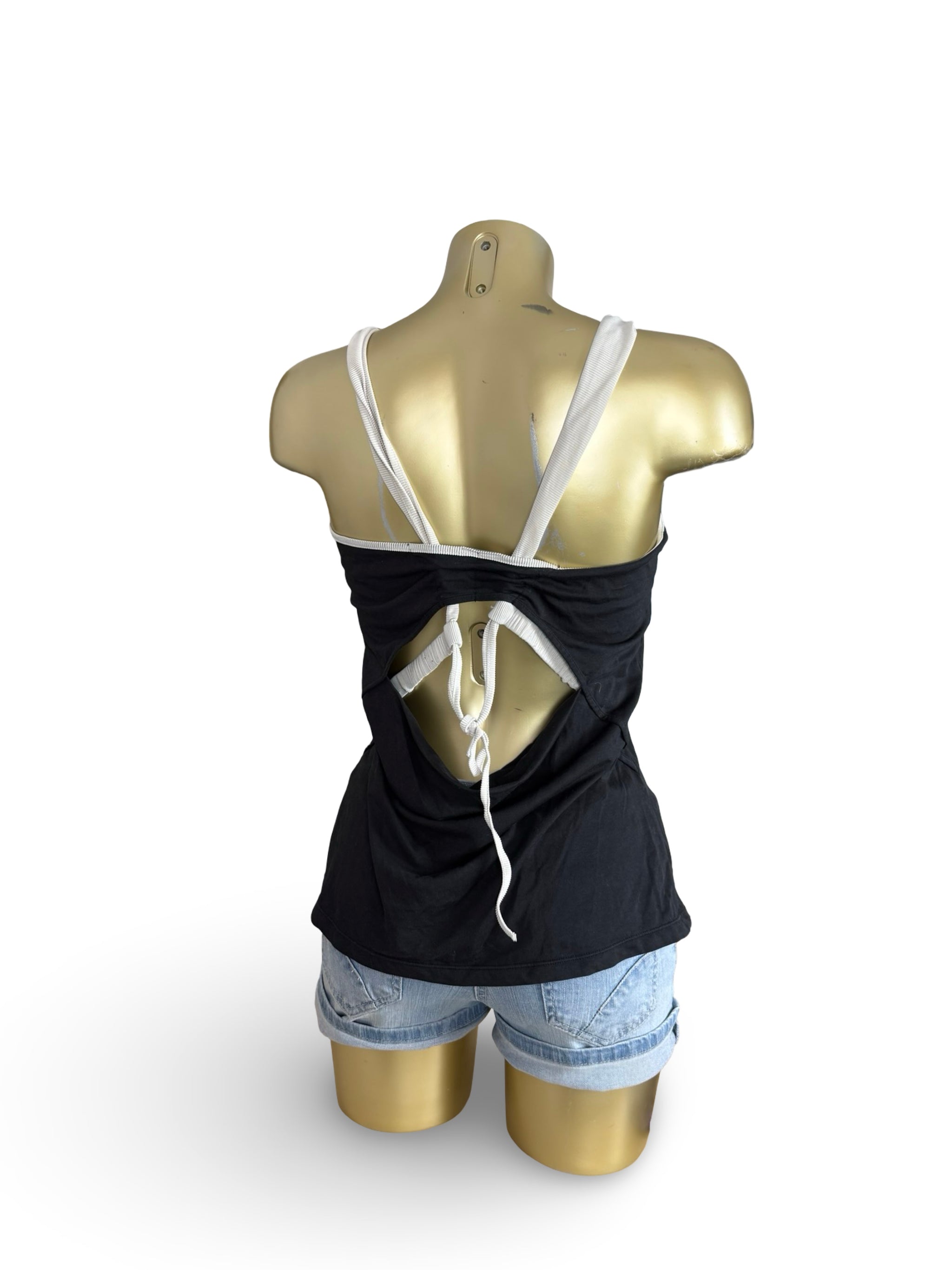 Black graphic activewear backless top (M)