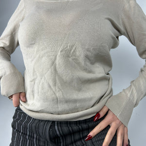 Beige round neck cotton jumper (S/M)