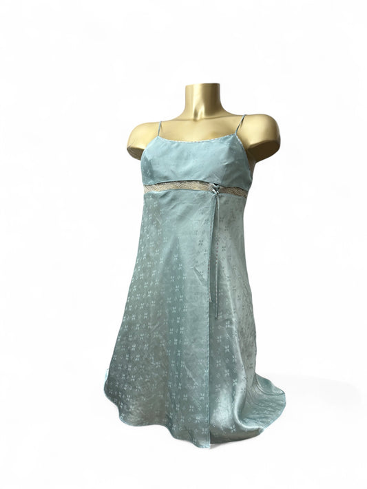 Baby blue floral silky babydoll dress (M)