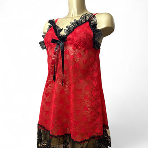 Red mesh see trough babydoll mini dress (L)