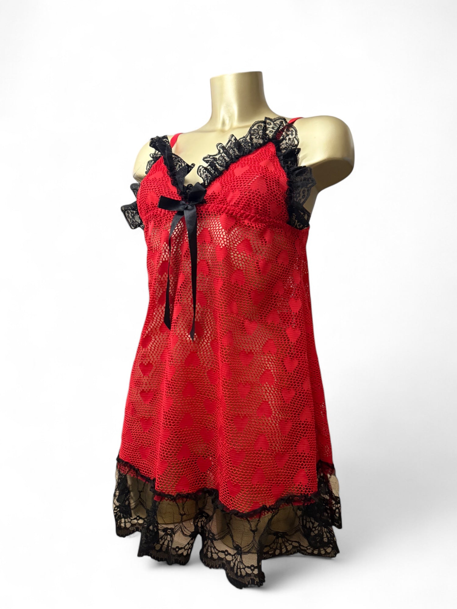 Red mesh see trough babydoll mini dress (L)