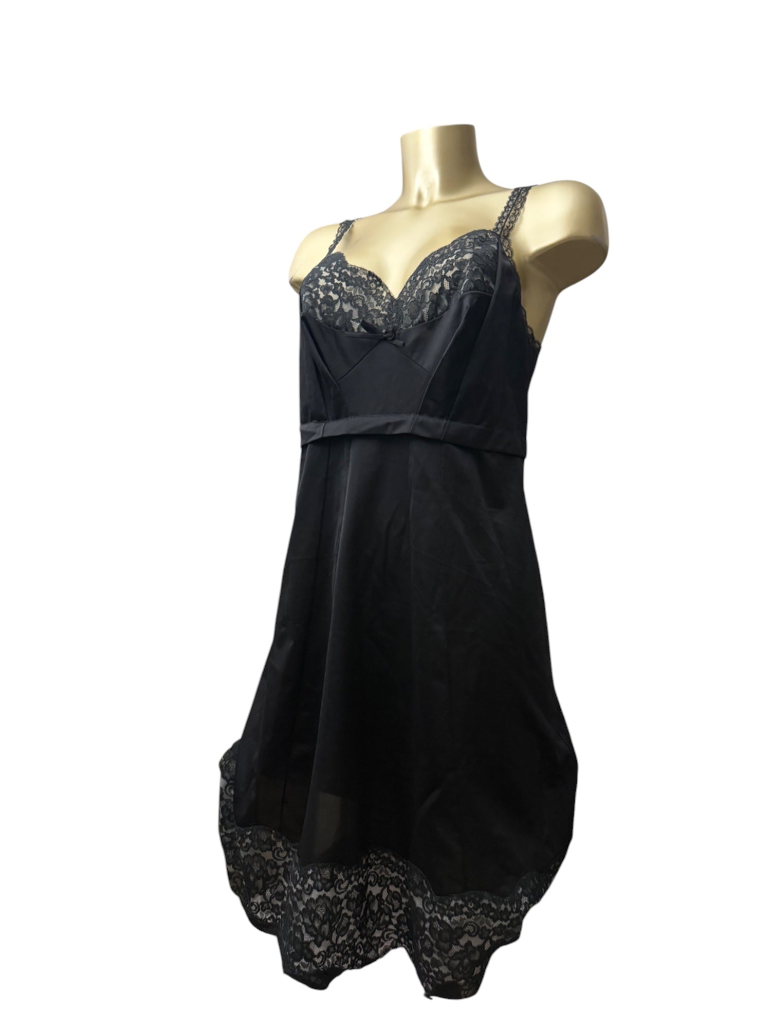 Black silky babydoll mini dress (L)