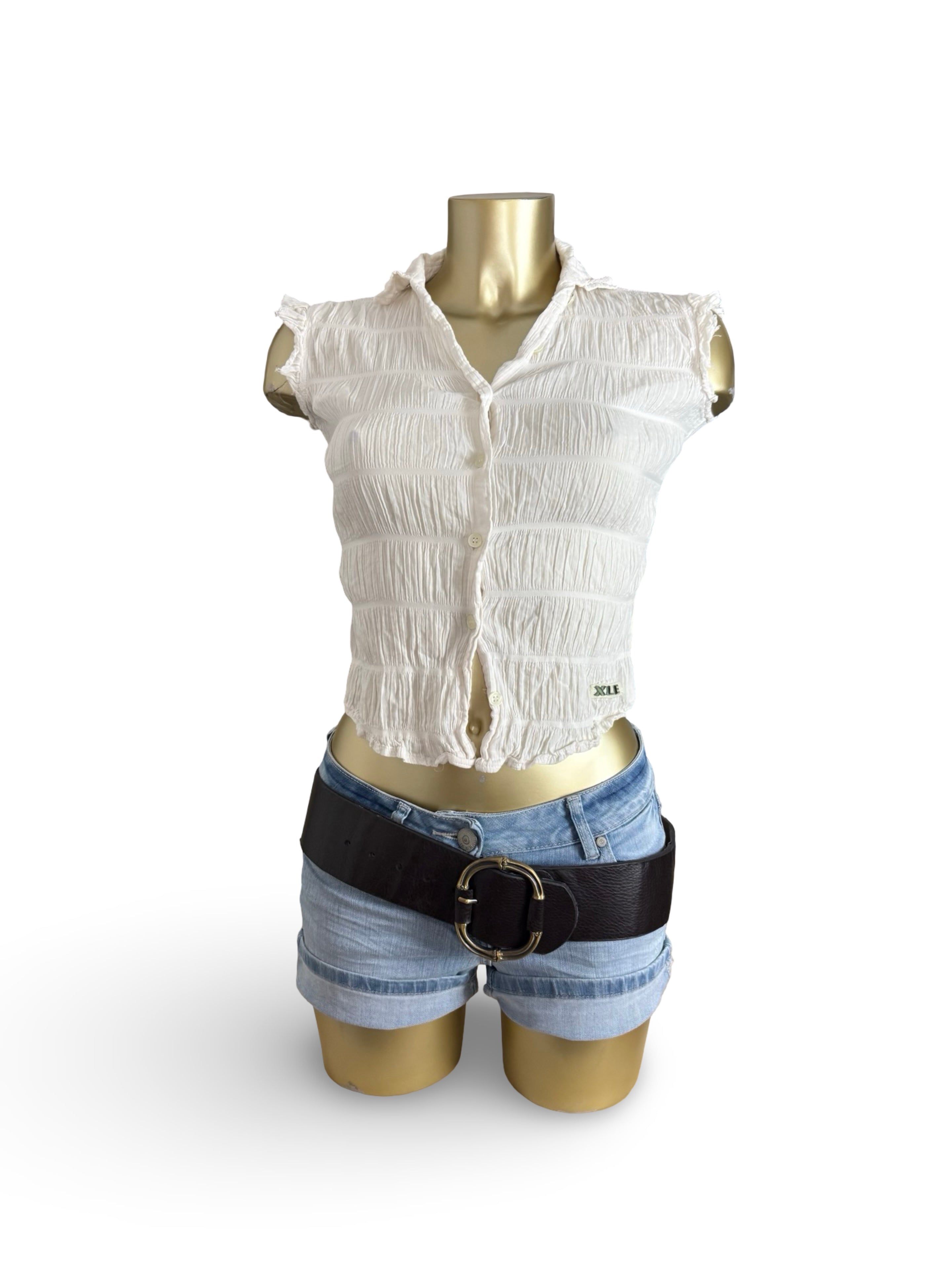 White ruched cotton tight fit top (XS/S)