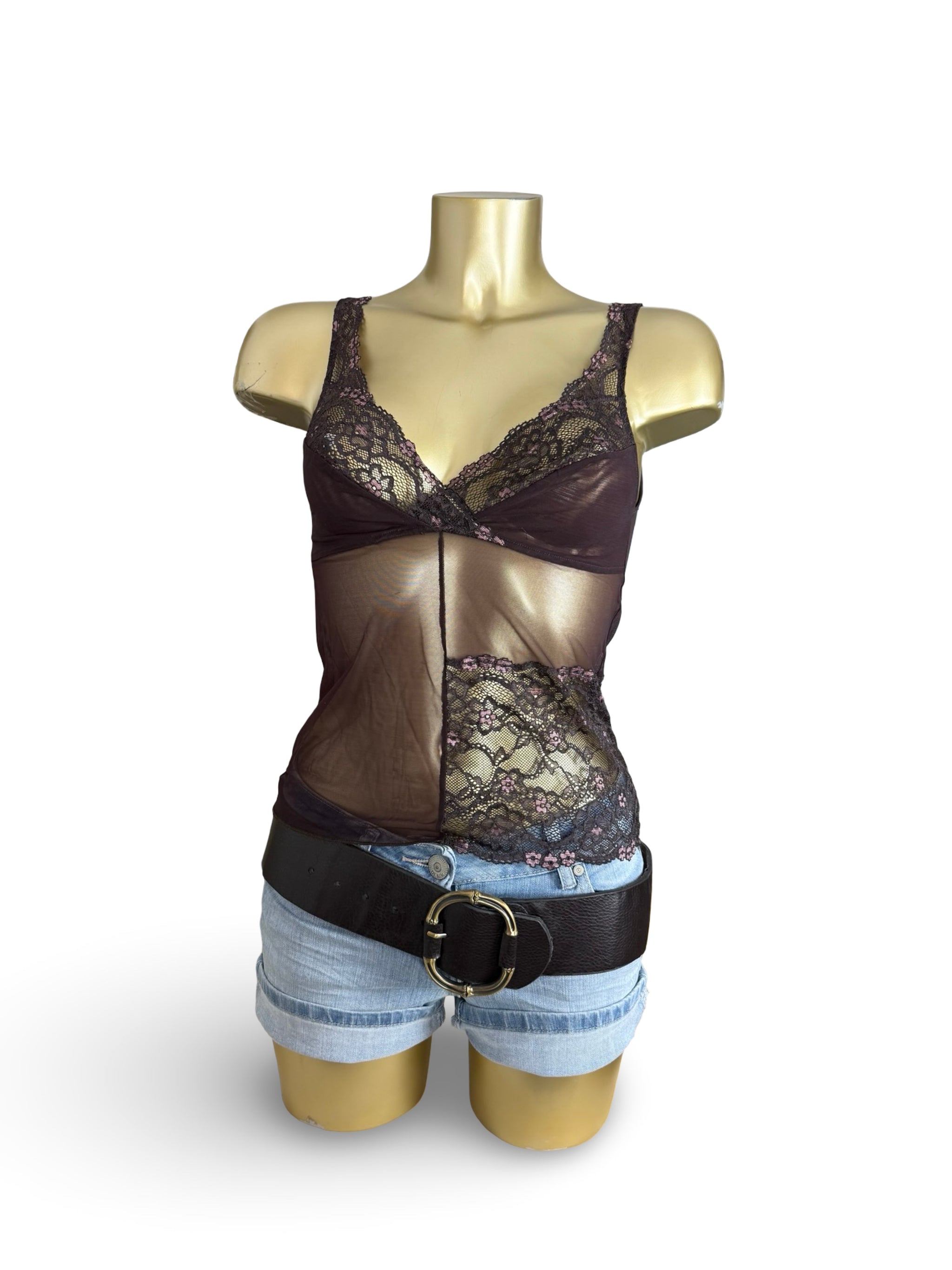 Purple floral mesh top (S/M)
