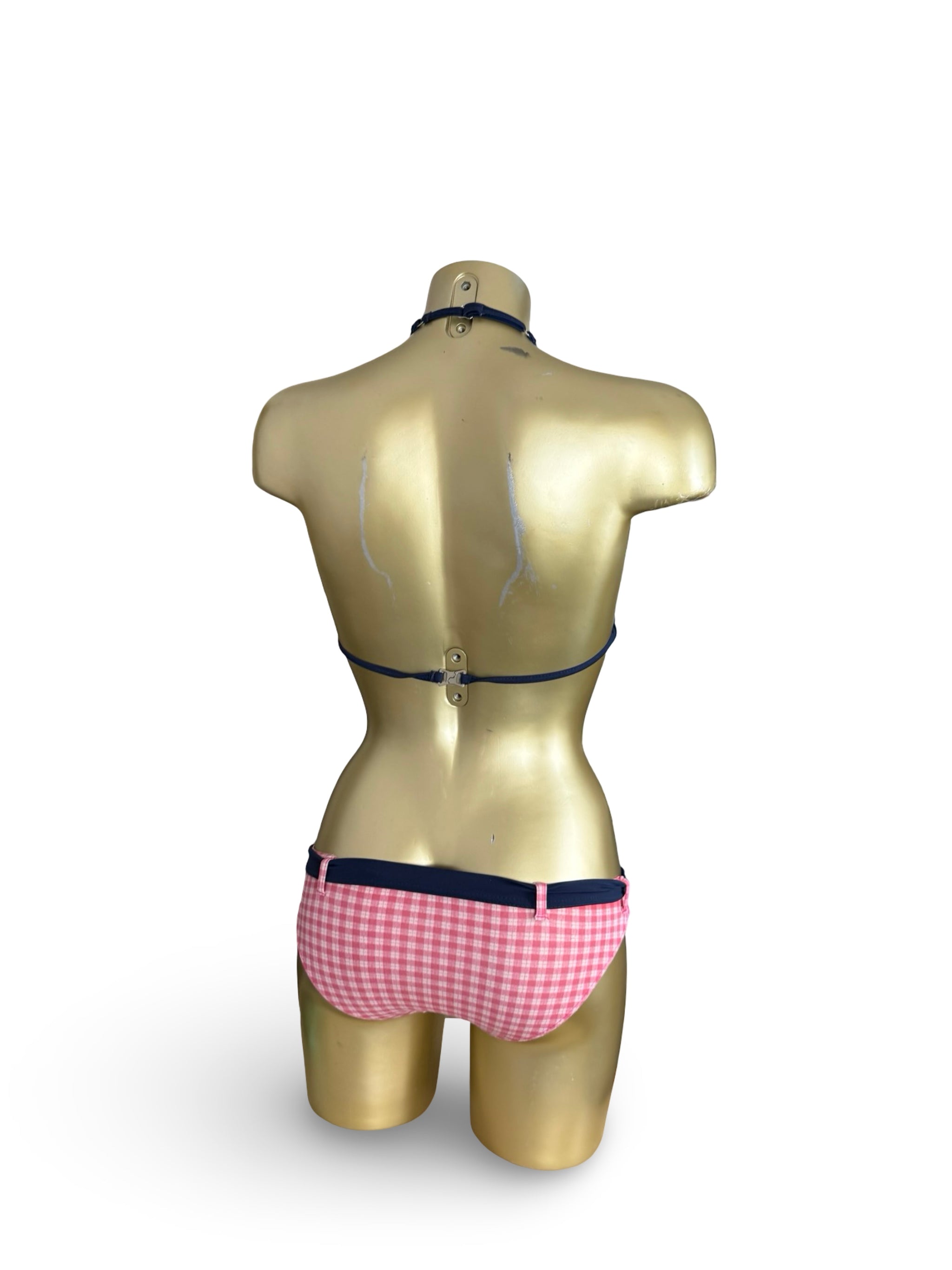Pink check print low rise shorty bikini set (XXS/XS)