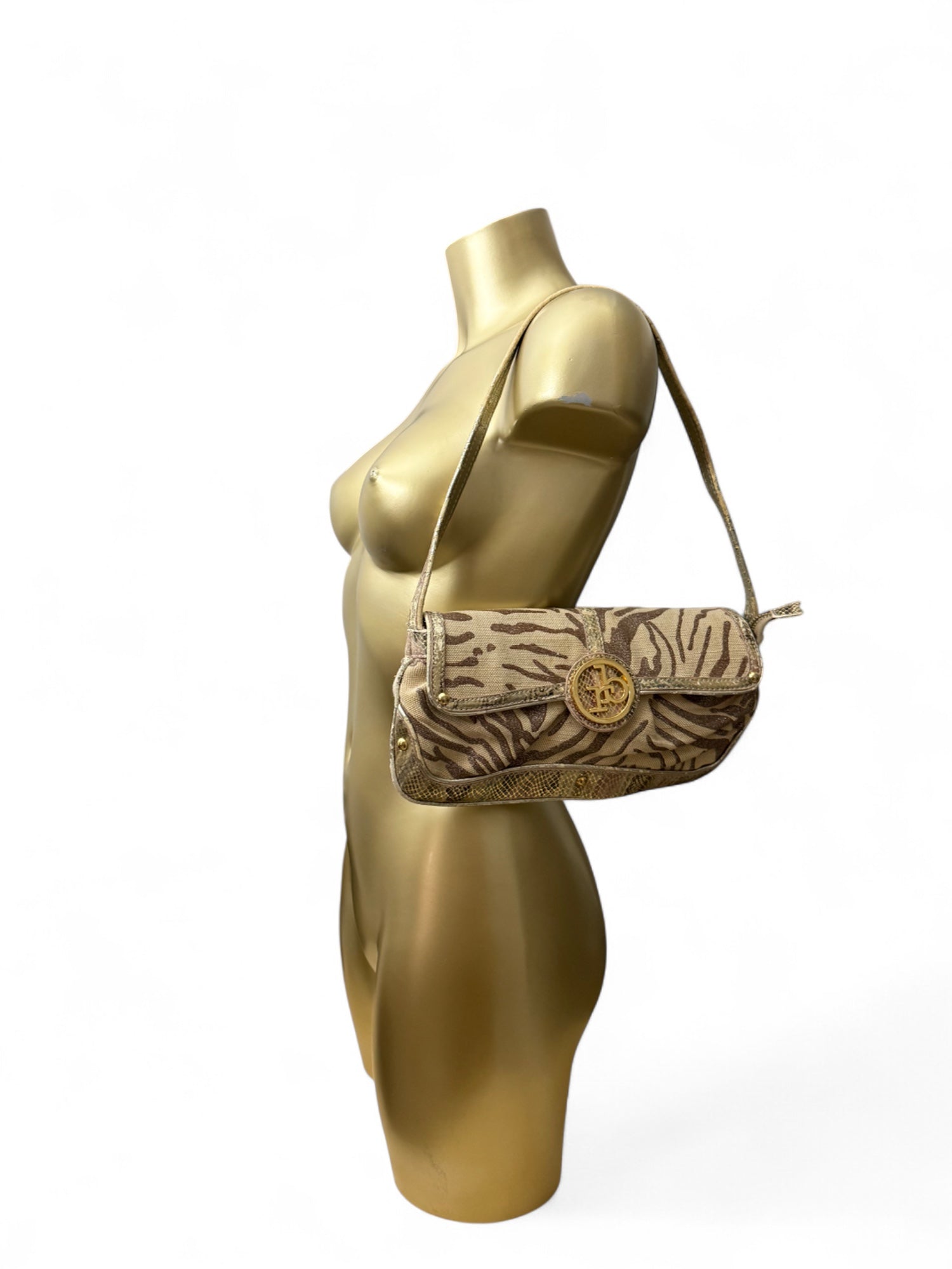 Beige animal print shoulder bag