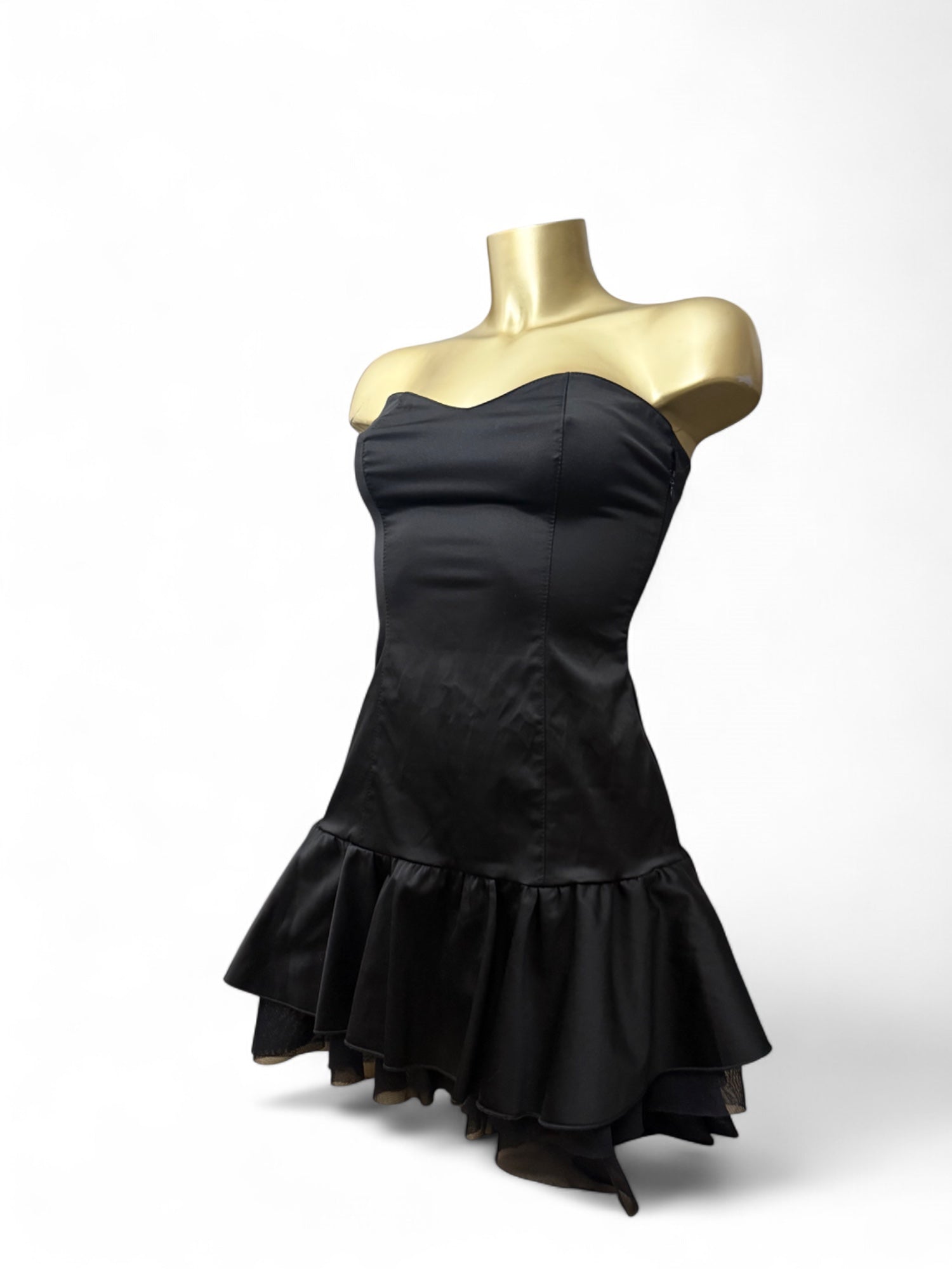 Black silky pleated mini bustier dress (S)