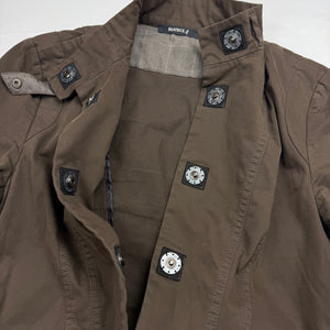 Khaki zip up tight fit biker jacket (S/M)