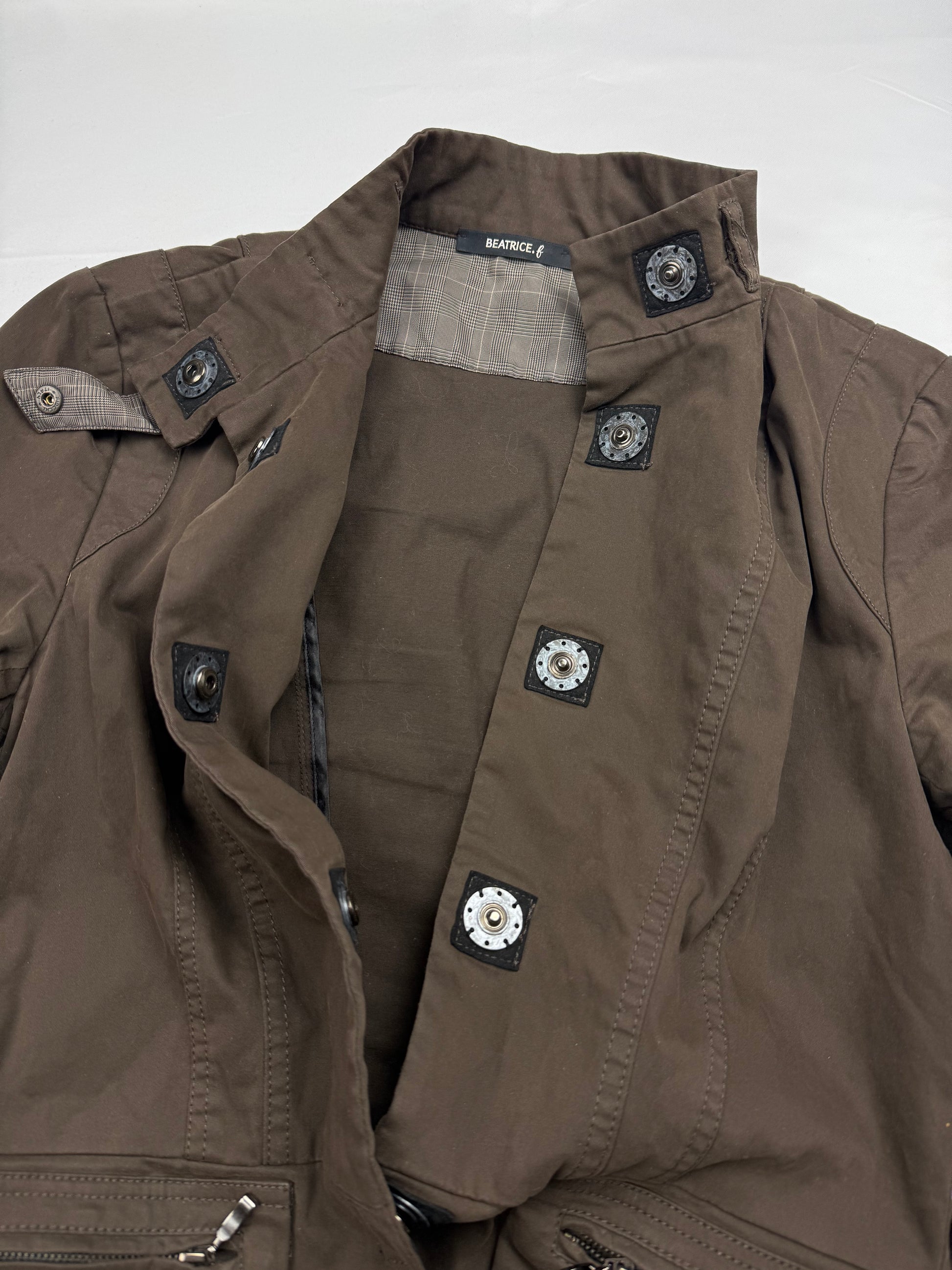 Khaki zip up tight fit biker jacket (S/M)