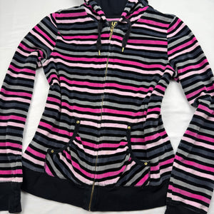 Velvet pink striped zip up hoodie (M)