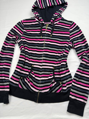 Velvet pink striped zip up hoodie (M)