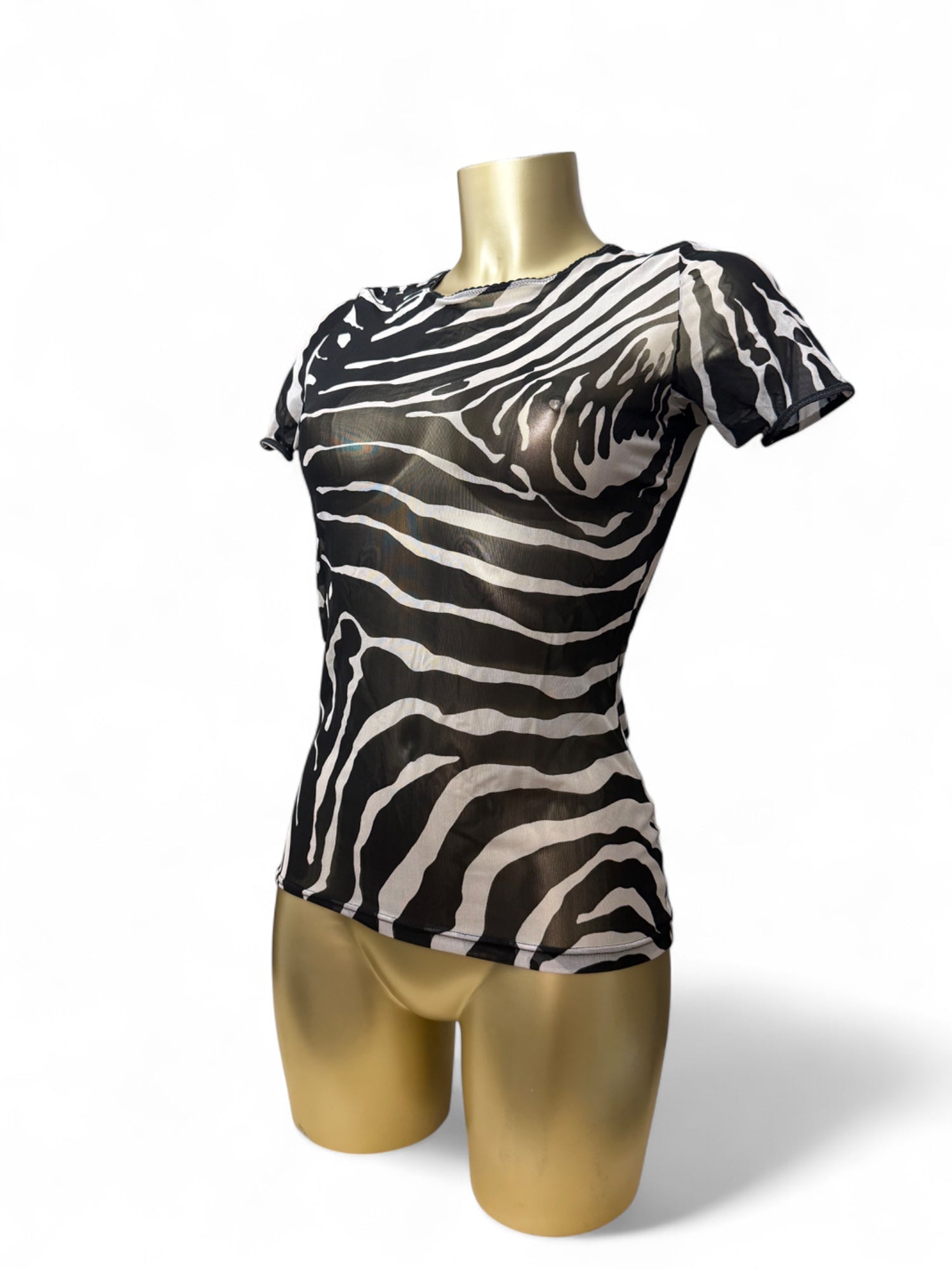 Zebra print mesh see trough tee (S/M)