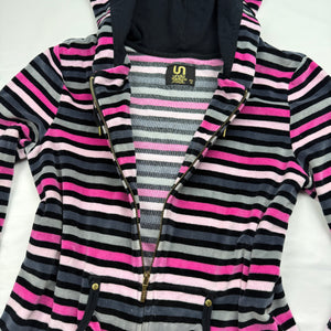 Velvet pink striped zip up hoodie (M)