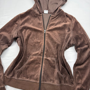 Brown velvet tight fit zip up hoodie (S)