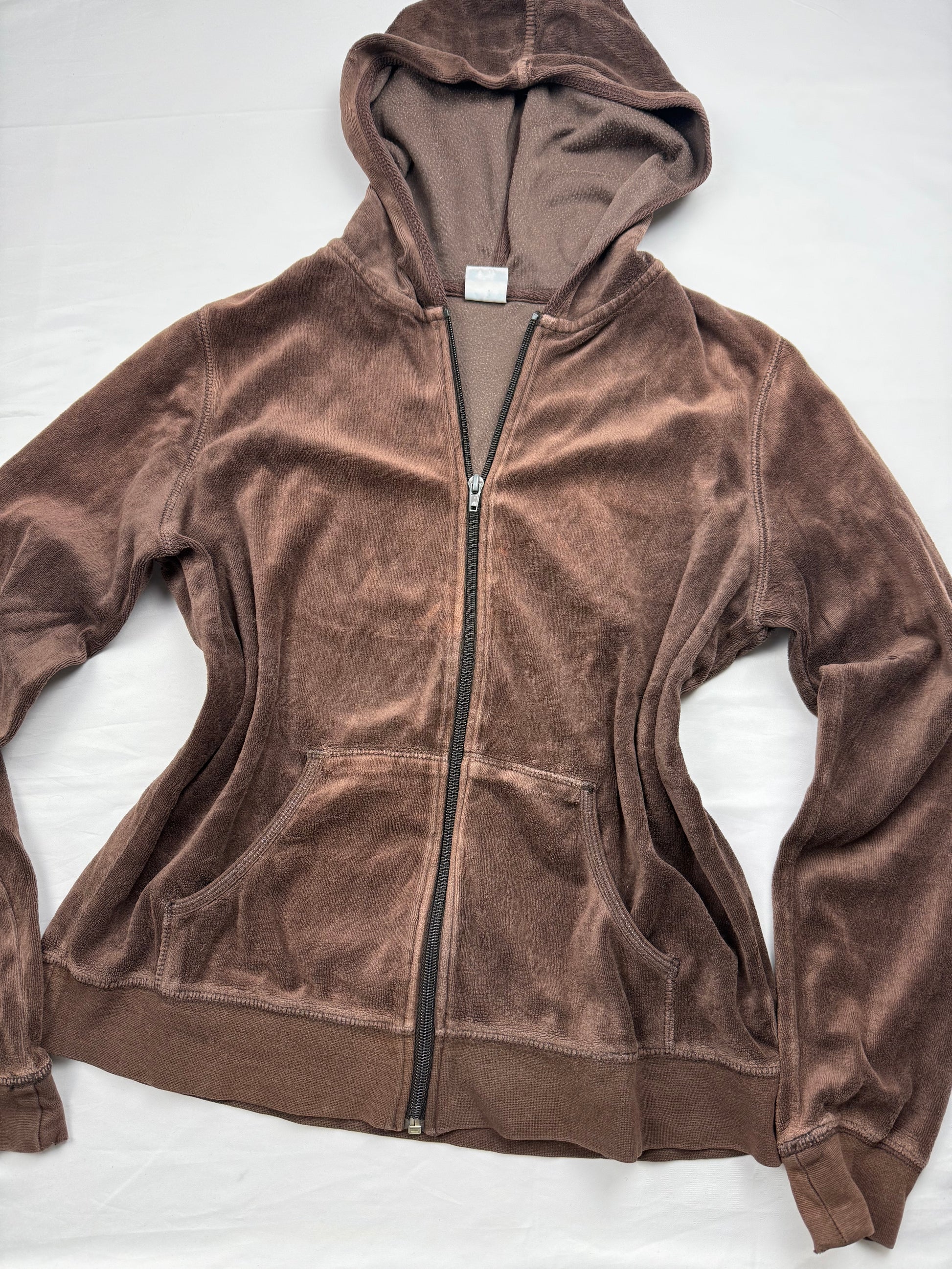 Brown velvet tight fit zip up hoodie (S)
