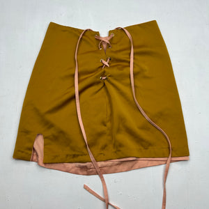 Beige reversible lace up satin effect mini skirt (S)