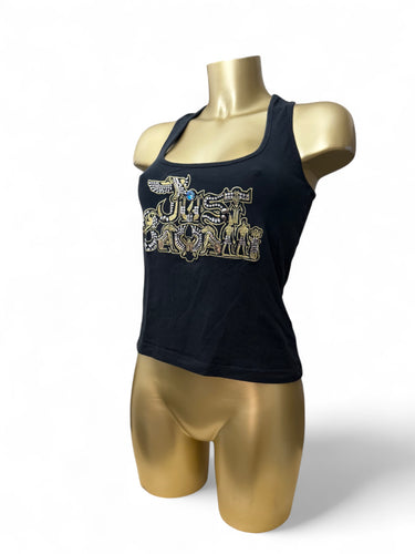 Black cotton embroidered logo tank top (S/M)