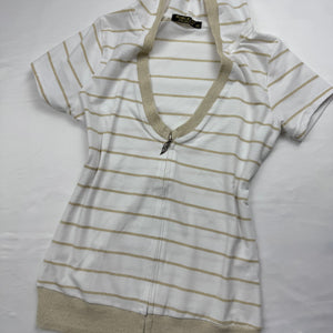 White striped zip up hooded tee (M/L)