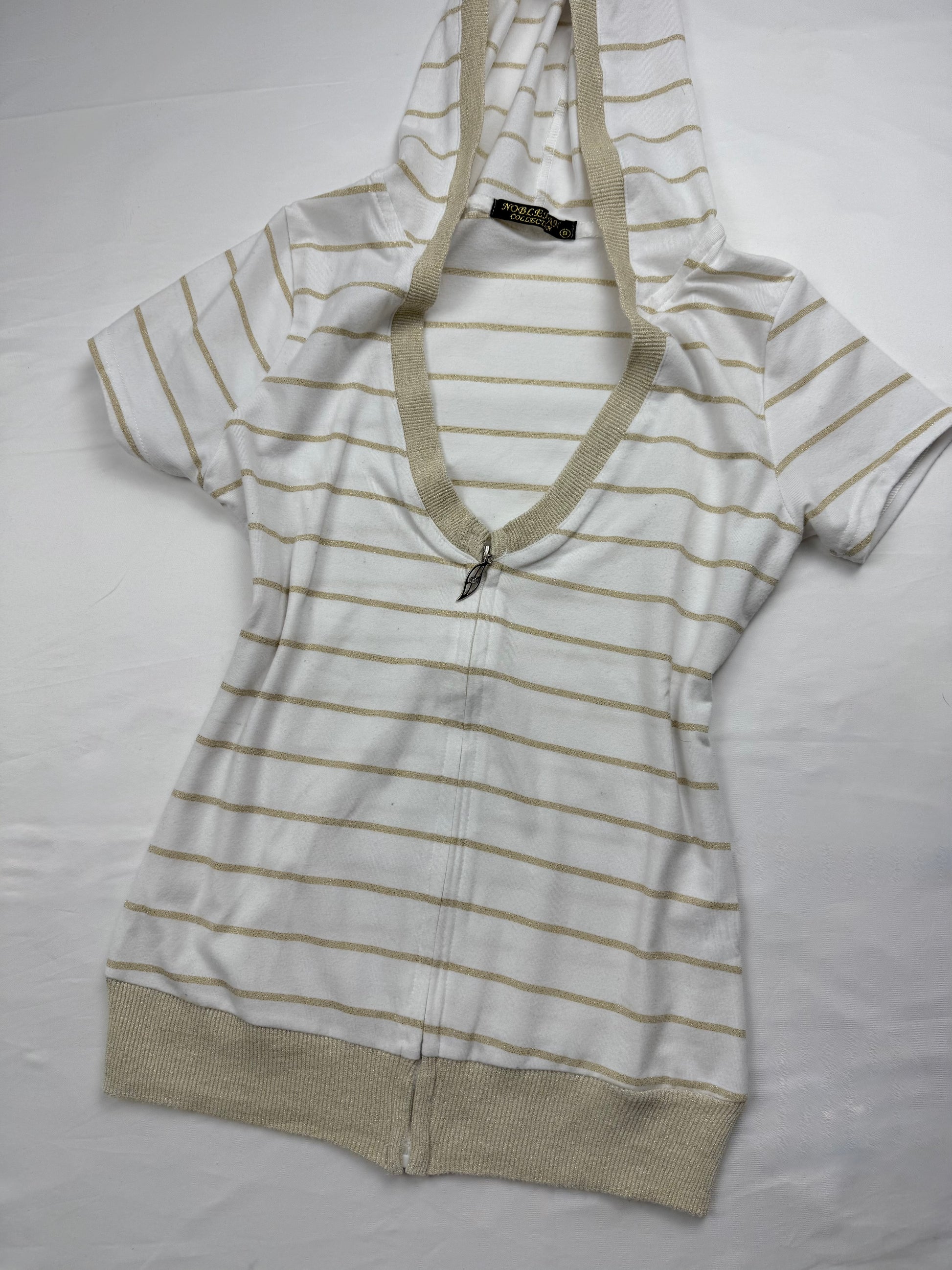 White striped zip up hooded tee (M/L)