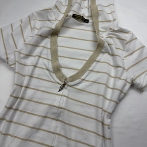 White striped zip up hooded tee (M/L)