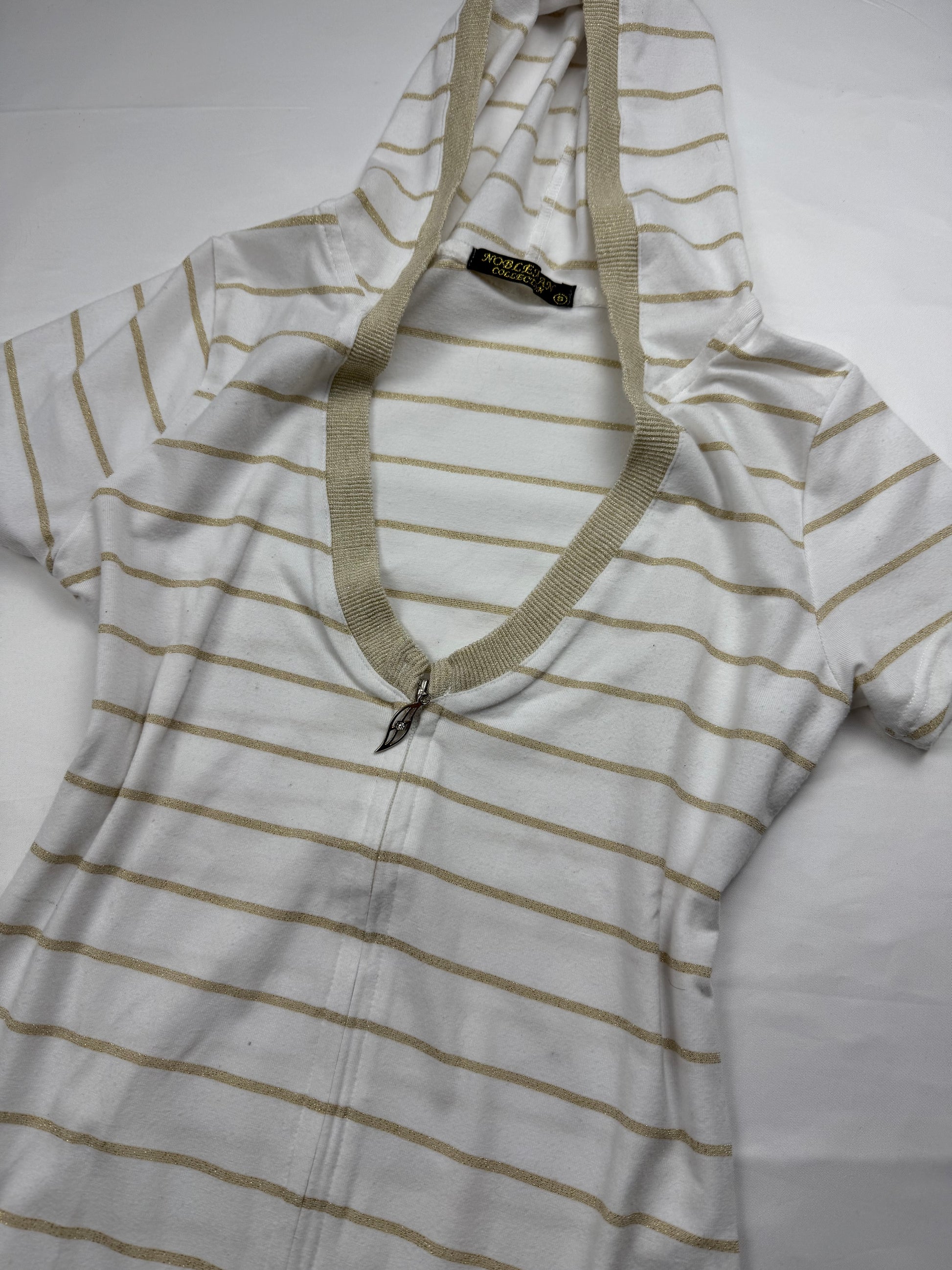 White striped zip up hooded tee (M/L)