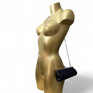 Black rhinestones pearls chain night out crossbody bag (26x8cm)