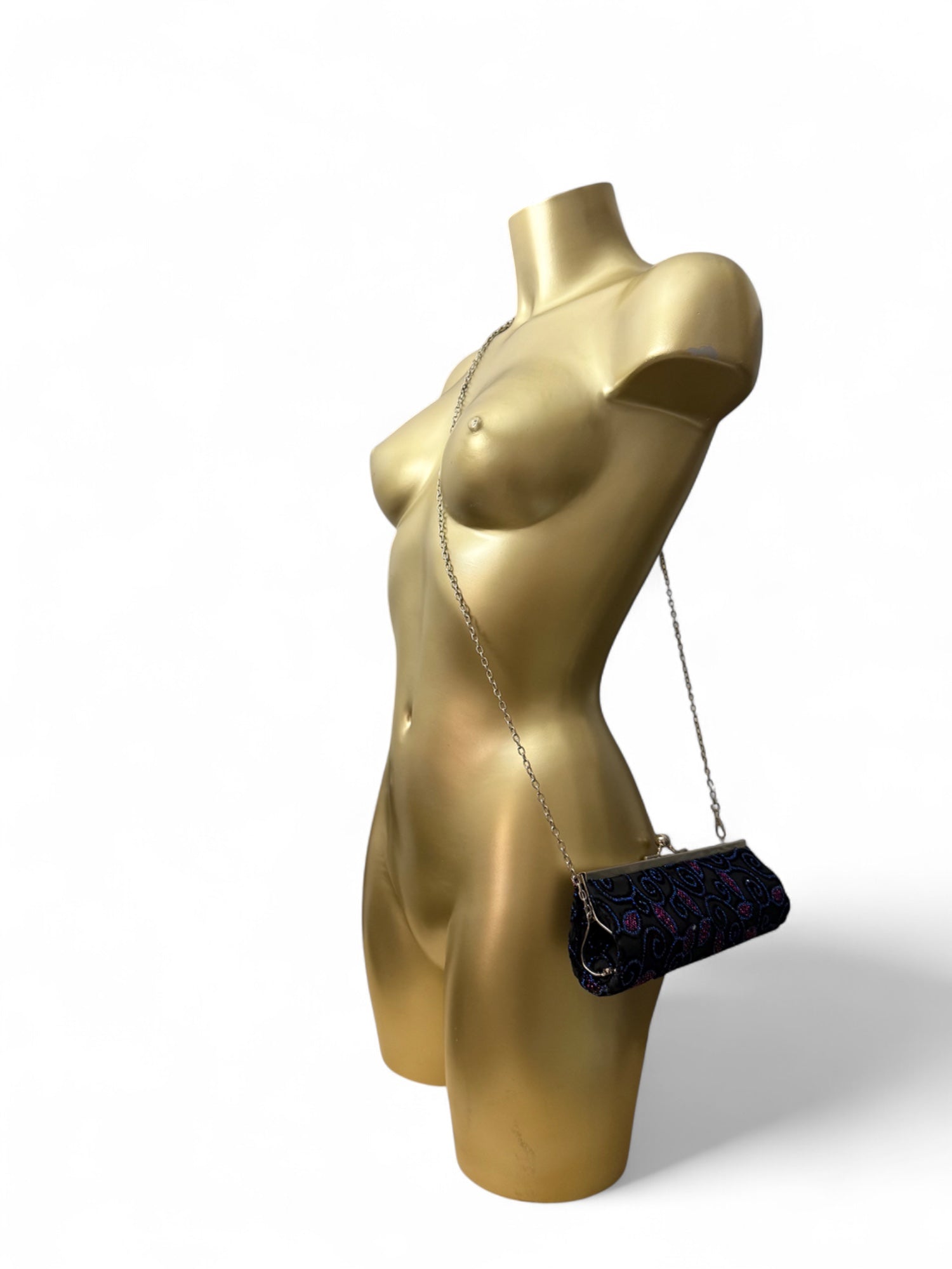 Black rhinestones pearls chain night out crossbody bag (26x8cm)