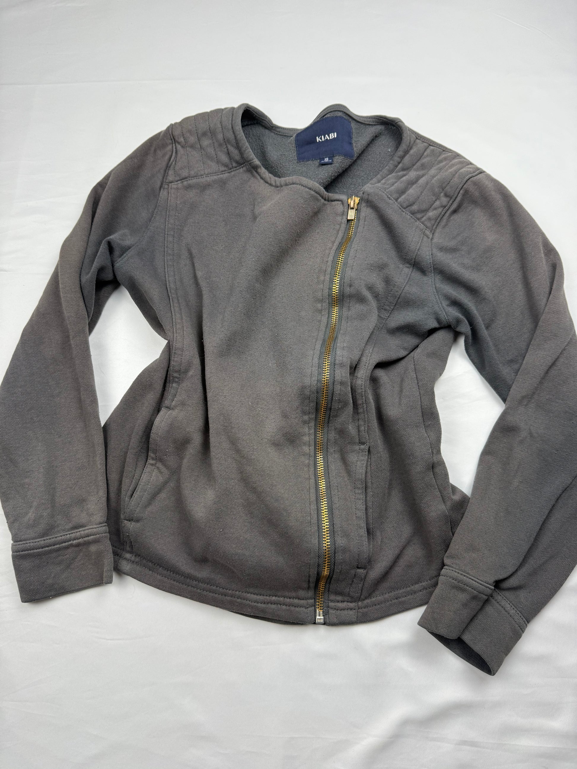 Grey cotton zip up tight fit jacket (XS)
