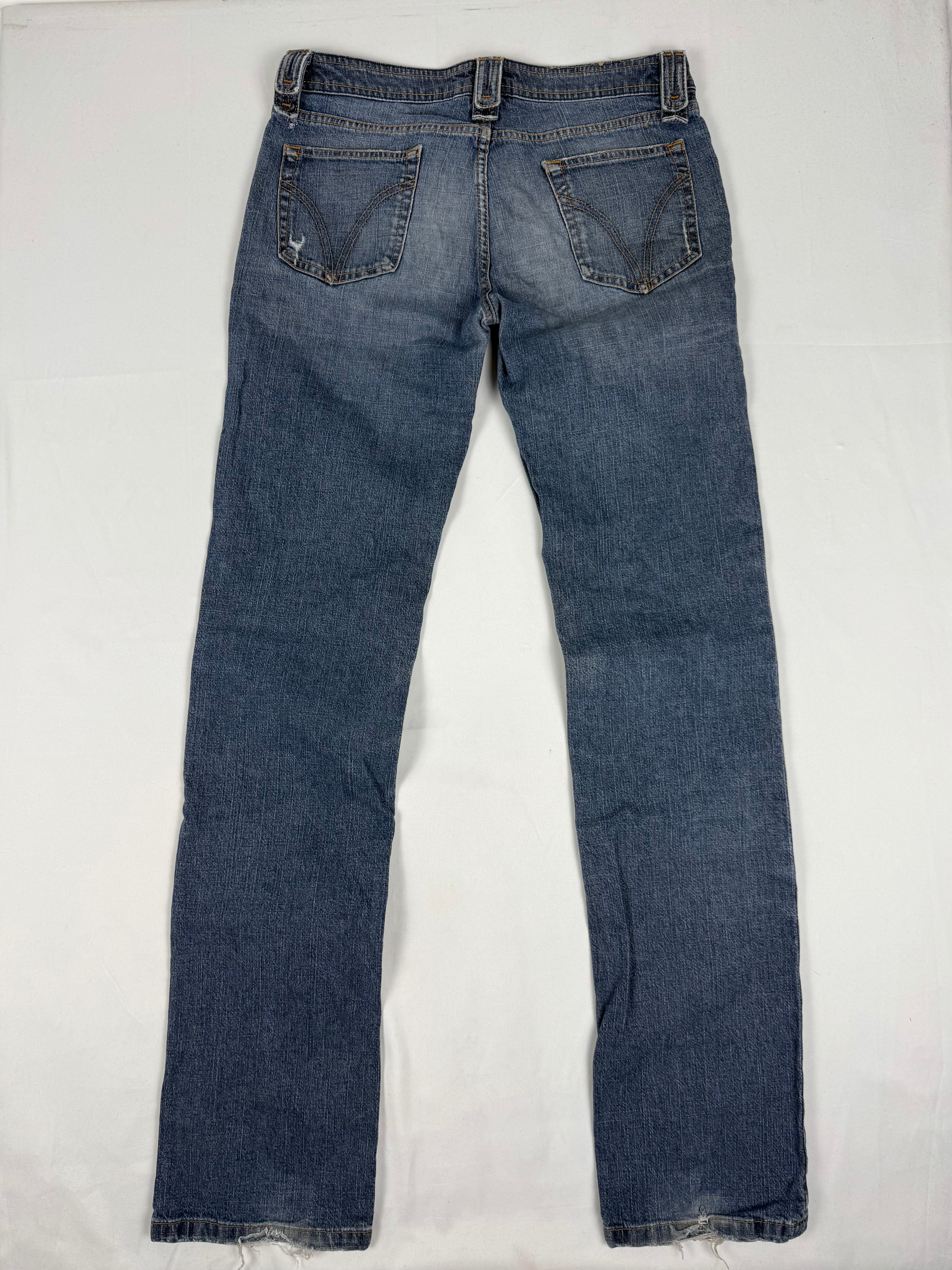 Blue denim low rise straight legs pants (S)