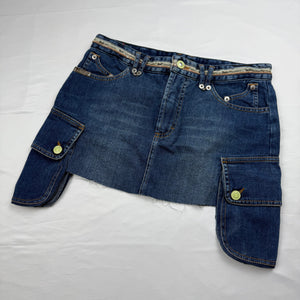 Navy blue denim low rise cargo mini skirt (S)