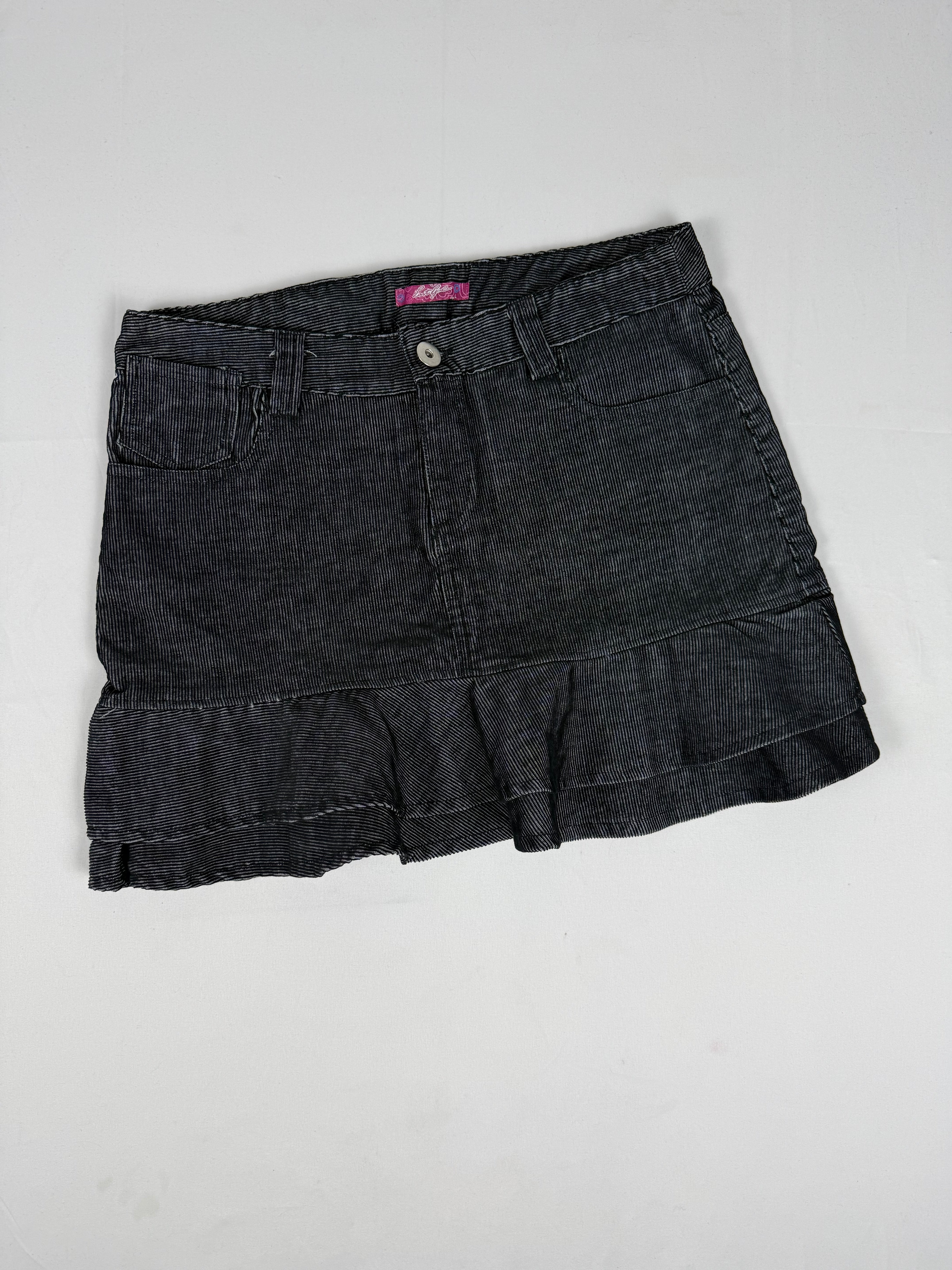 Grey ribbed denim pleated mini skirt (L)