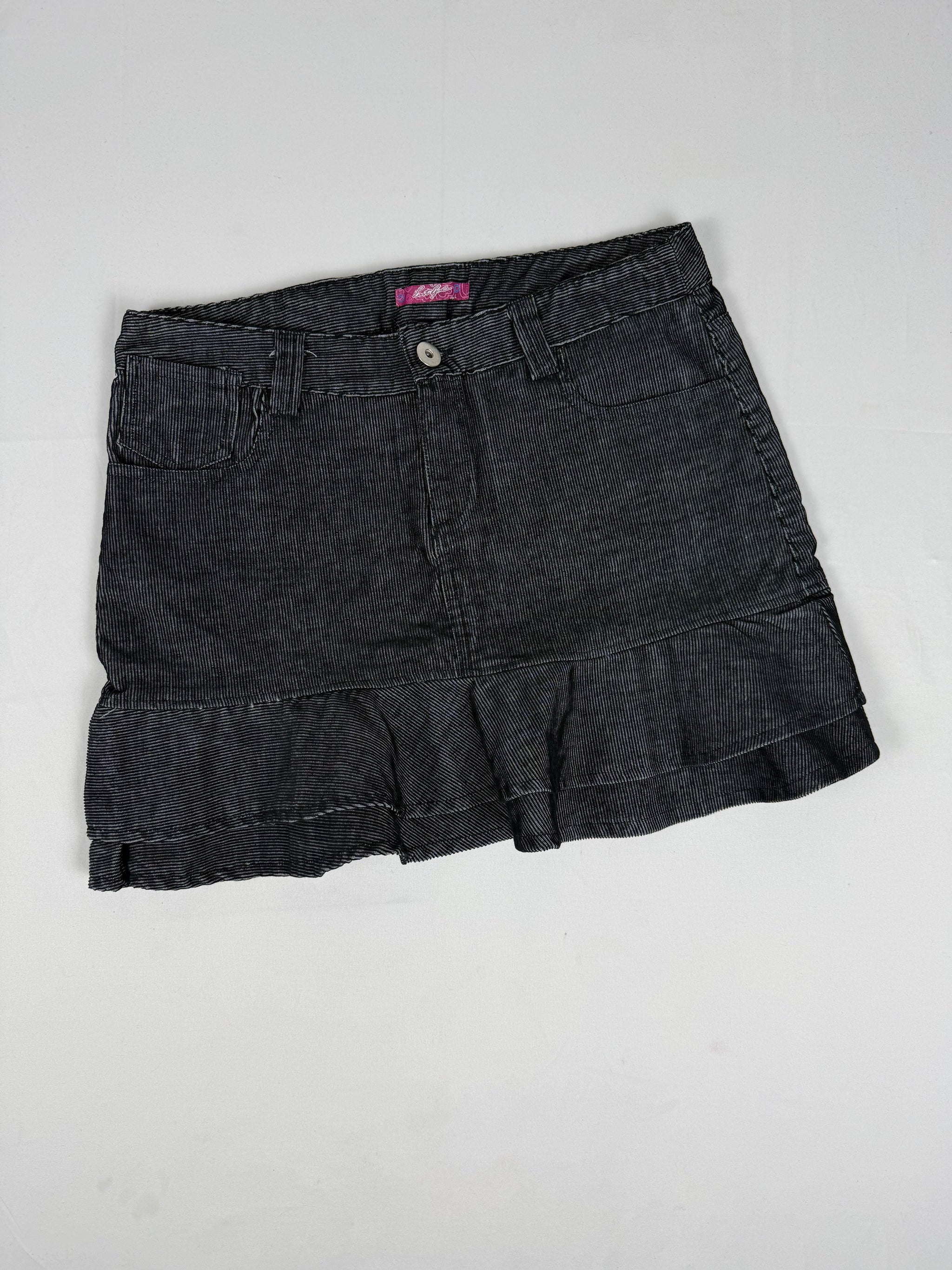 Grey ribbed denim pleated mini skirt (L)