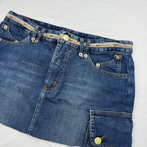 Navy blue denim low rise cargo mini skirt (S)
