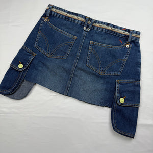 Navy blue denim low rise cargo mini skirt (S)